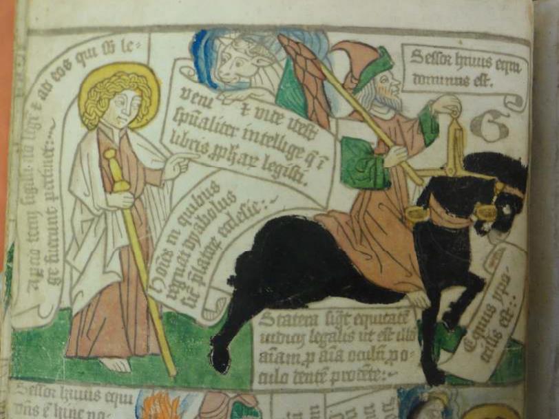 An Apocalypse (Cambridge University Library, 2 Inc. 3 (4245), Germany, c. 1470, f. 7), one of the five block books at the Cambridge University Library.