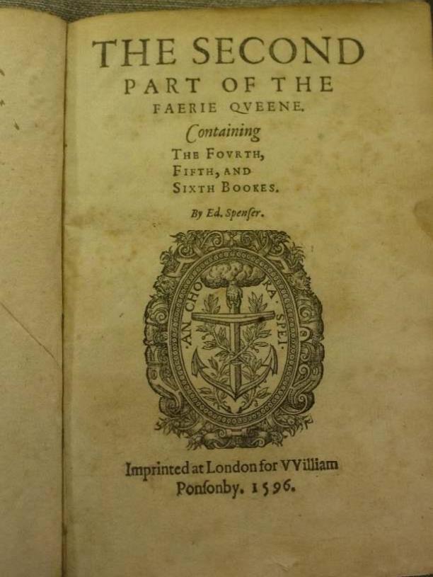 The Faerie Queene, Book II, printed by William Ponsonby, 1596, Pembroke College Library, Cambridge
