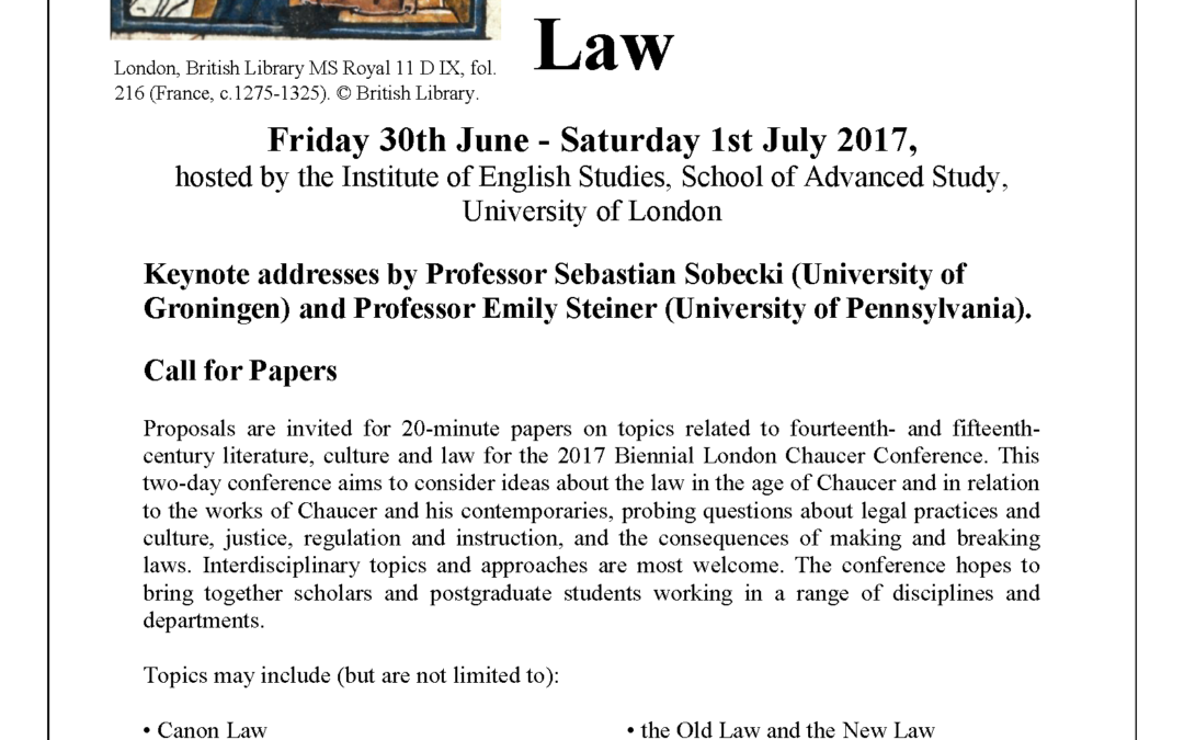 Call for Papers: Biennial Chaucer Conference – Chaucer and the Law